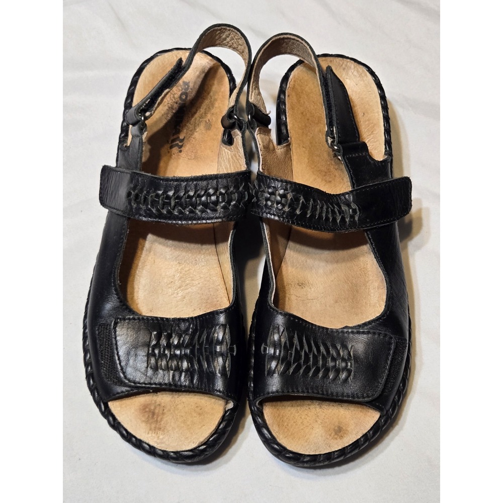 Romika Black Leather Slingback Adjustable Strappy Mary Jane Sandals EUR 38/ US 7